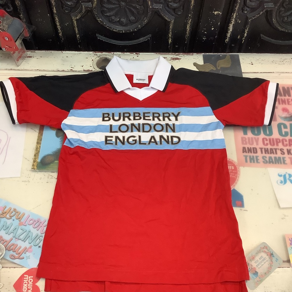 Burberry Red and Black Kids Polo Shirt